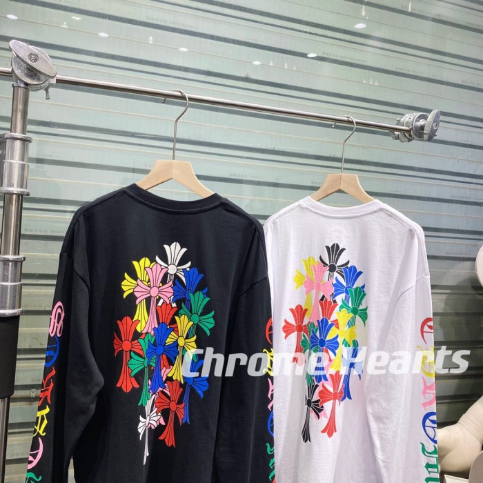 [Buy More Save More]colorful cross logo pocket long sleeve tee black white