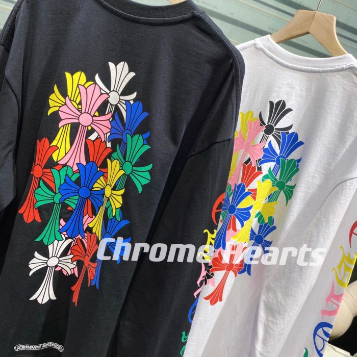 [Buy More Save More]colorful cross logo pocket long sleeve tee black white