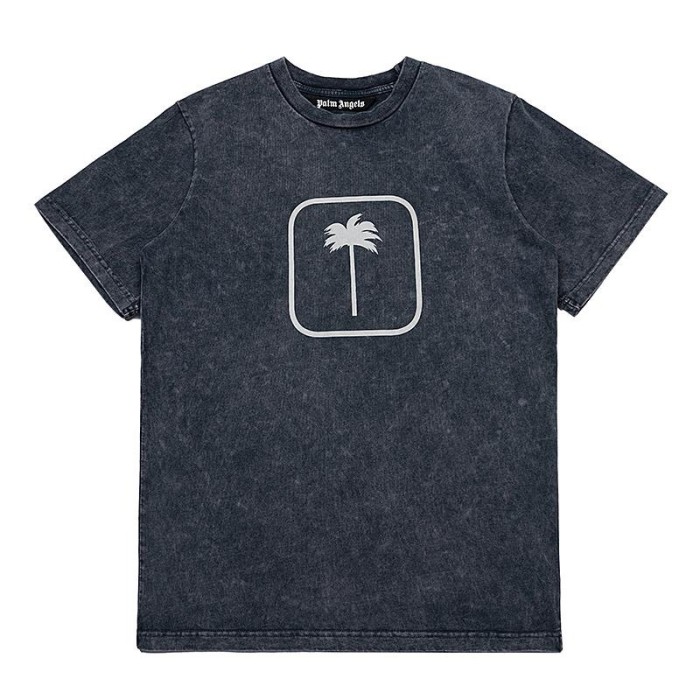 Big Coconut Print Washed Short Sleeves Grey and Black-