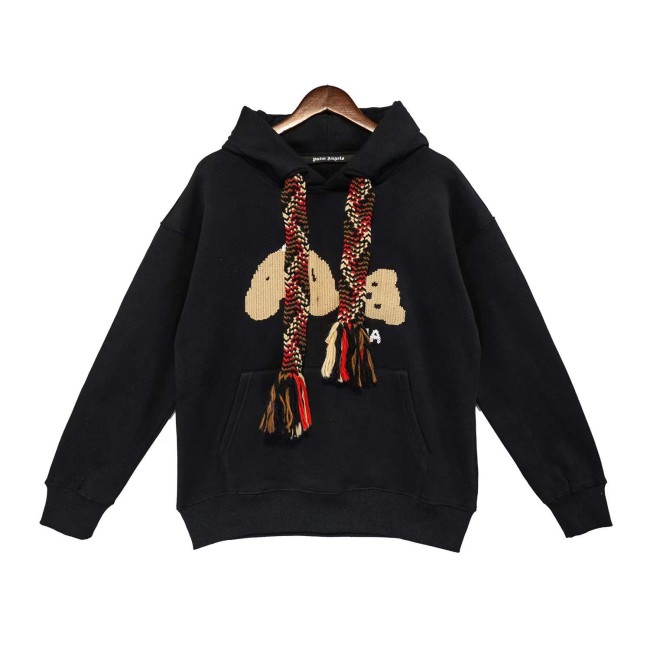 Thick Hat Rope Bear Embroidered Sweatshirt Black-