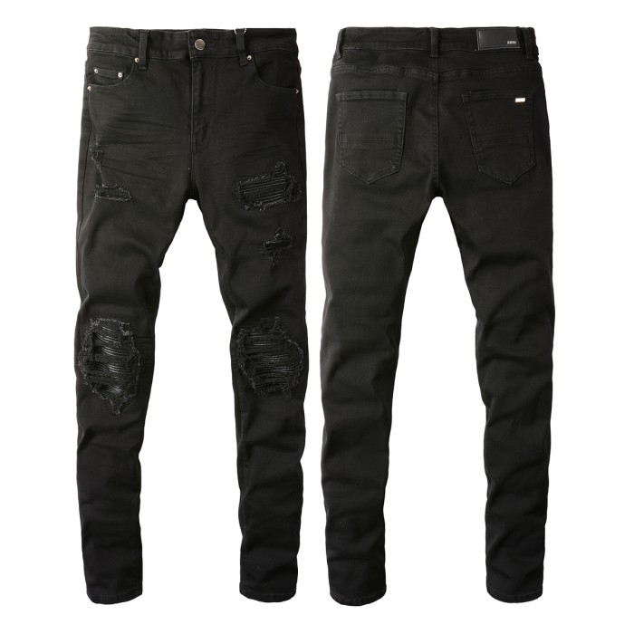 Black leather patch slim jeans