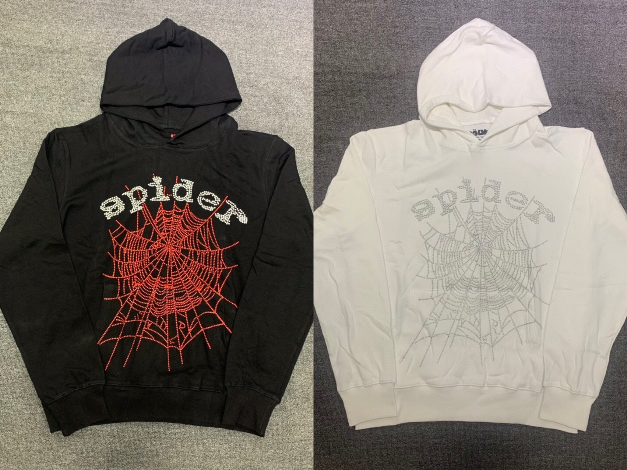 young thug sp5der-shimmering cobweb hoodieblack&white