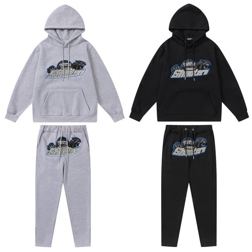 Trapstar Blue Grey Tiger Head Towel Embroidered Sweater Pants Set-