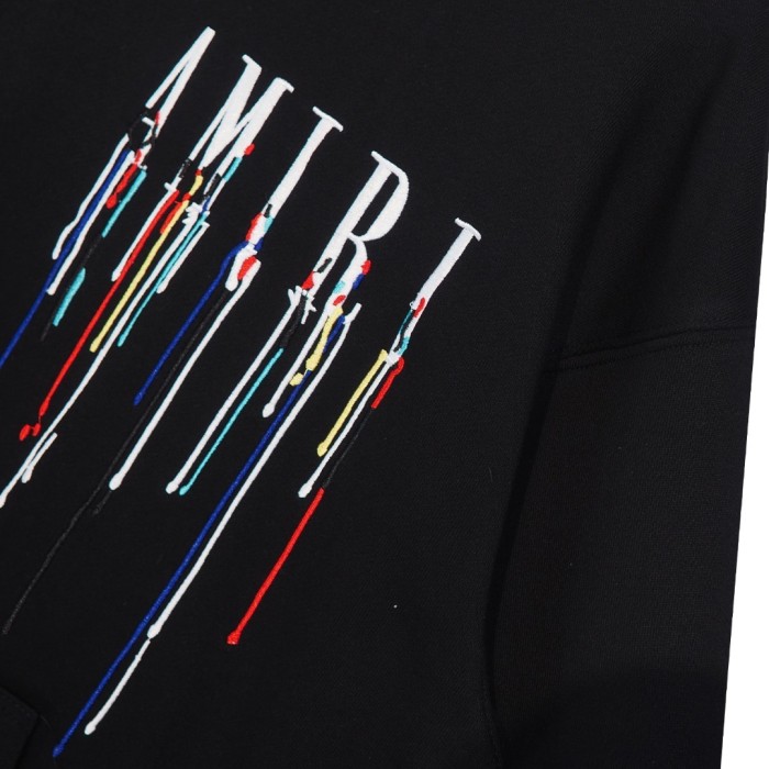 Embroidery dripping letter hoodie black blue-