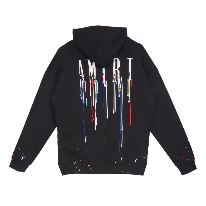Embroidery dripping letter hoodie black blue-