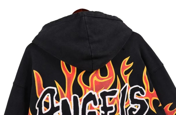 Embroidered Letters Flame Print Washed Hoodie