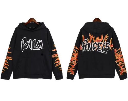 Embroidered Letters Flame Print Washed Hoodie