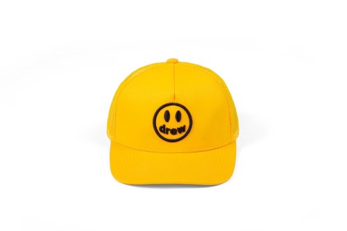 Yellow smiley face curved brim hat black and yellow