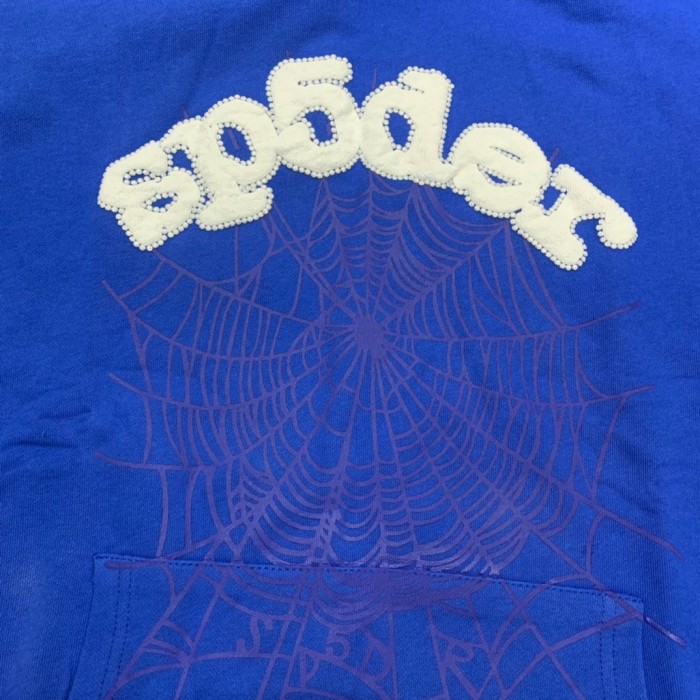 Young Thug Sp5der-White foamed letter blue hoodie