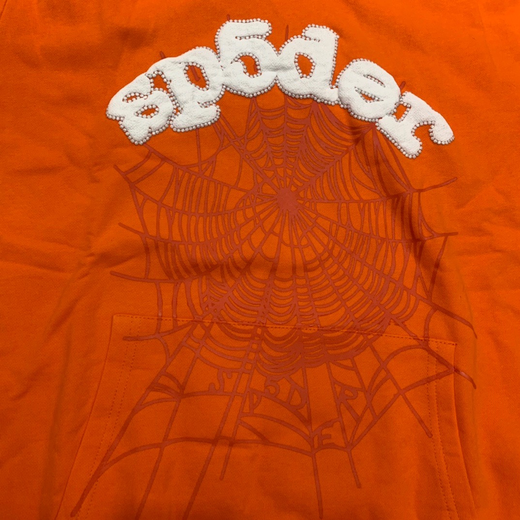 young thug sp5der-orange hoodie with white letters