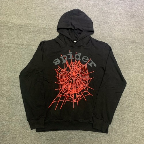 Young Thug Sp5der-Black letters, red cobweb, black hoodie