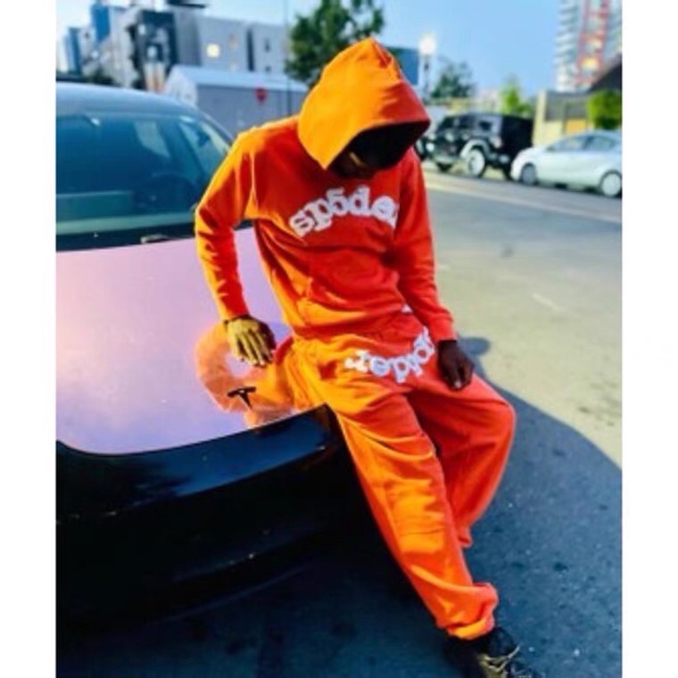 young thug sp5der-orange hoodie with white letters
