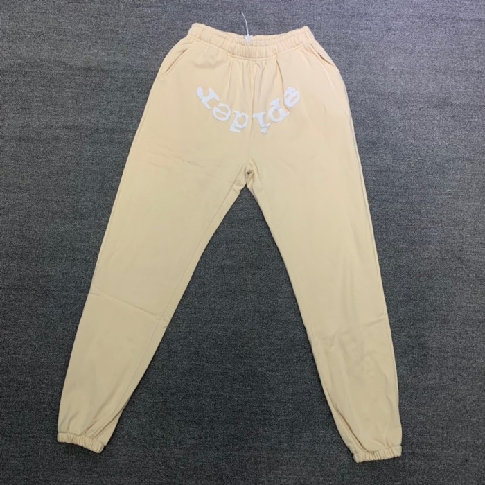 Young Thug Sp5der White lettering beige pants