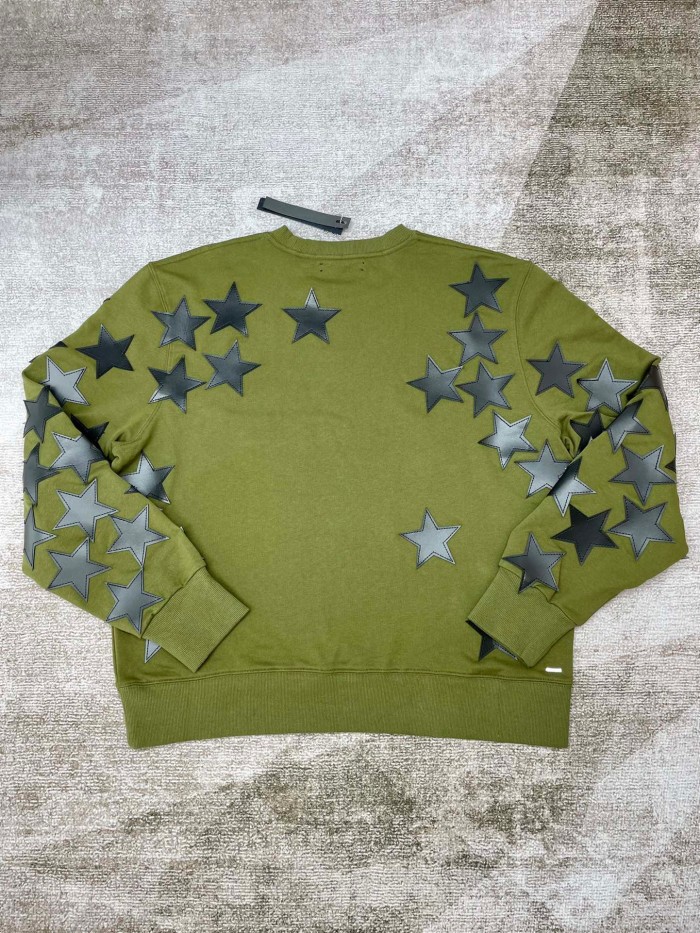 Leather Star Green Crew Neck Sweatshirt