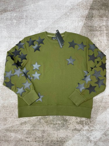 Leather Star Green Crew Neck Sweatshirt