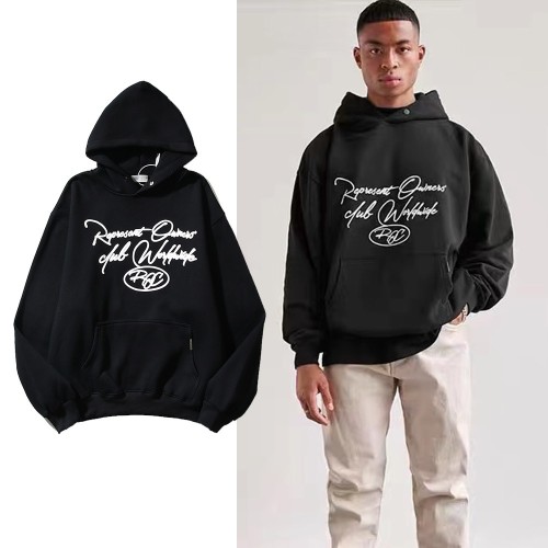 Cursive Letter Print Washed Hoodie