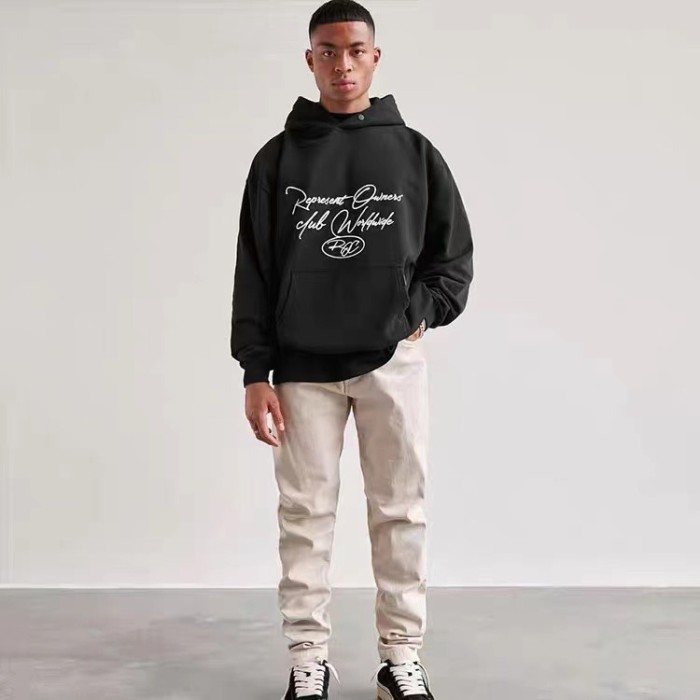 Cursive Letter Print Washed Hoodie