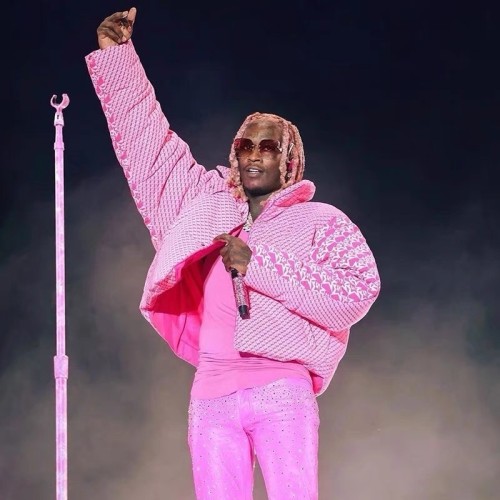 Young Thug Sp5der pink leteers logo short down jacket