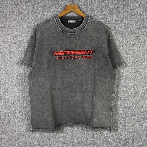 Red Embroidered Letters Washed Grey Tee
