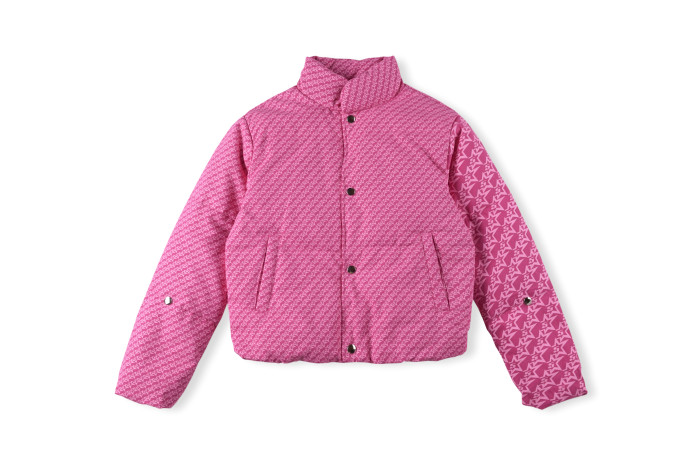 Young Thug Sp5der pink leteers logo short down jacket