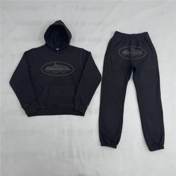 1:1 quality version Corteiz black logo hoodie & pants black