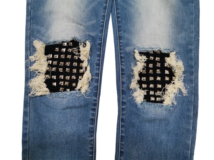 Studded patch slim jeans