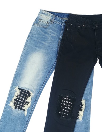 Studded patch slim jeans