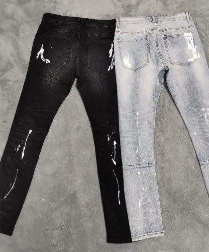 Destroy style paint ink dot slim jeans