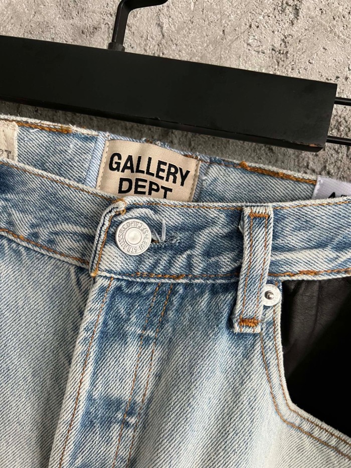 1:1 quality version Black and blue leather patchwork jeans
