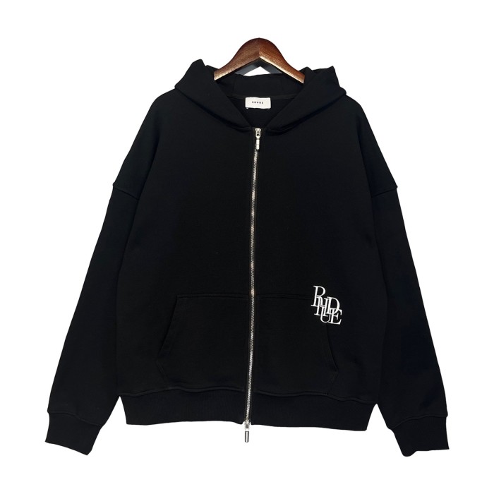 Small embroidered logo zipped hoodie black