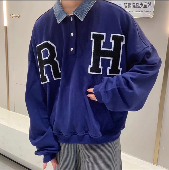 1:1 quality version Oversized Denim Collar Sweatshirt