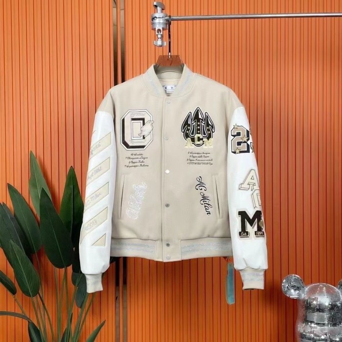 Embroidered baseball jacket off-white