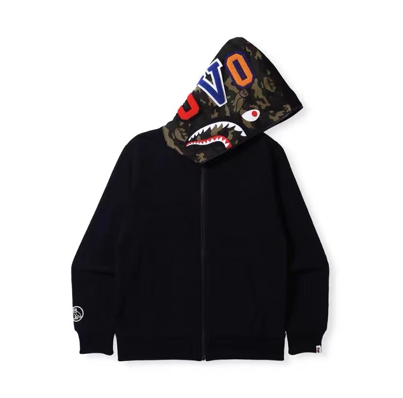 b@pe ovo big logo camo two-sided shark full zip hoodie 2 colors