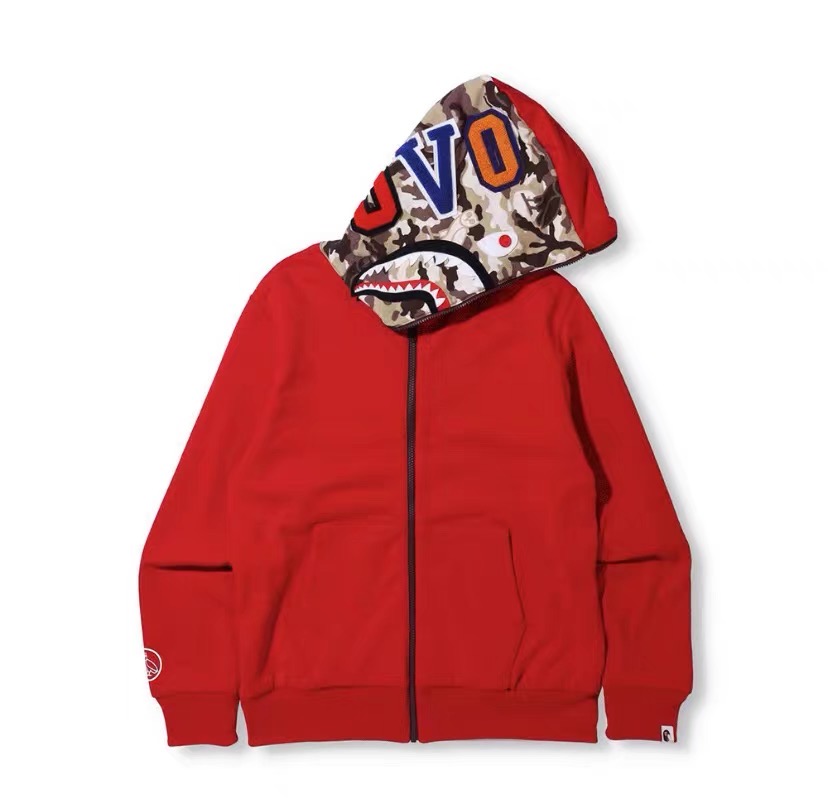 b@pe ovo big logo camo two-sided shark full zip hoodie 2 colors