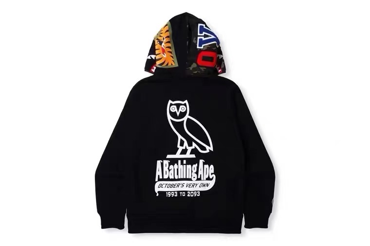 b@pe ovo big logo camo two-sided shark full zip hoodie 2 colors
