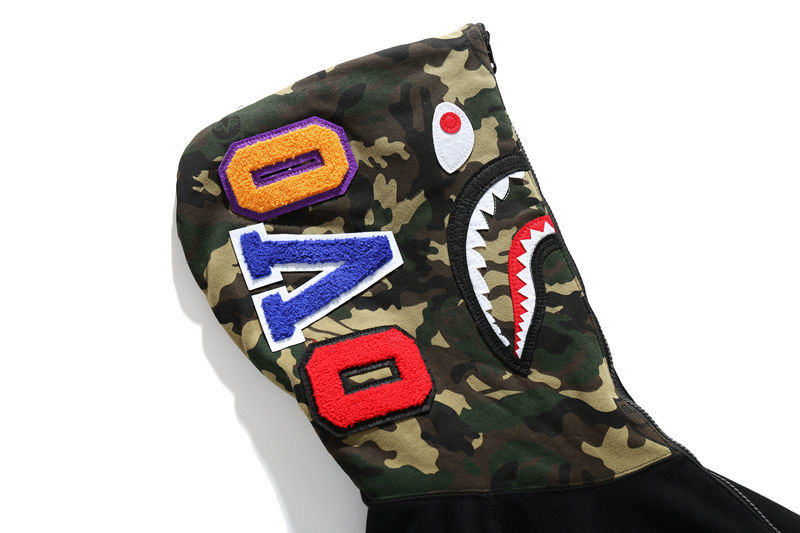 b@pe ovo big logo camo two-sided shark full zip hoodie 2 colors
