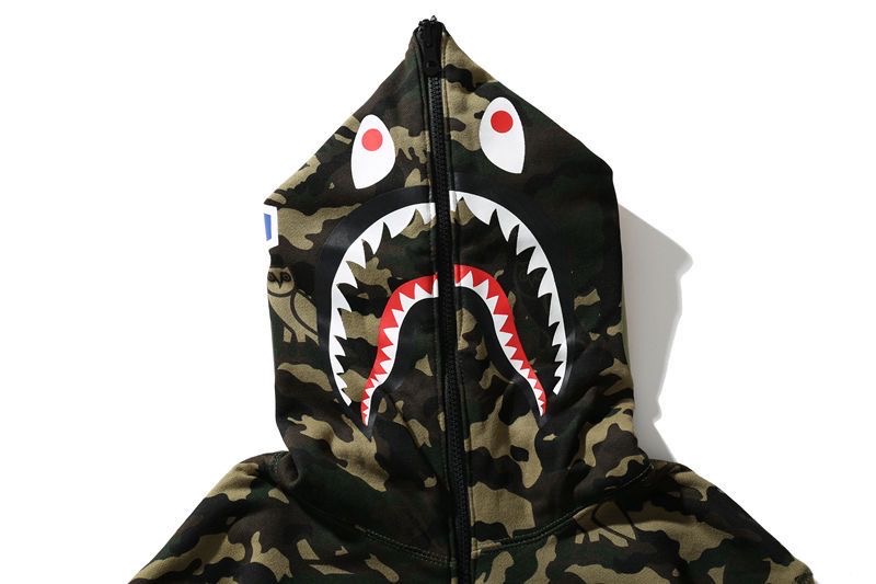 b@pe ovo big logo camo two-sided shark full zip hoodie 2 colors