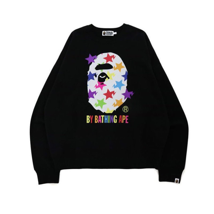 Colorful Star Ape Round Neck Pullover Black & Grey
