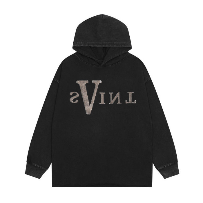 Black large V Virgin print wash hoodie