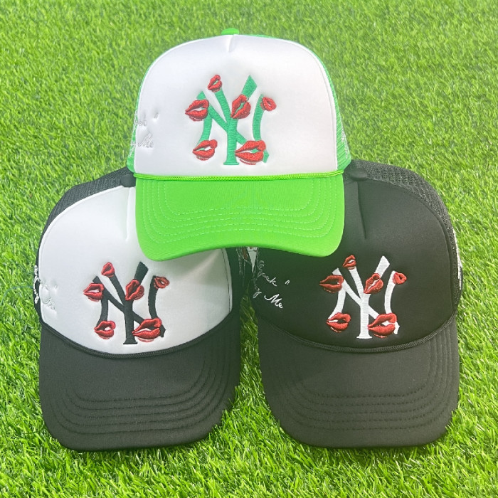 Red lips NY embroidery logo trucker hat 3 colors
