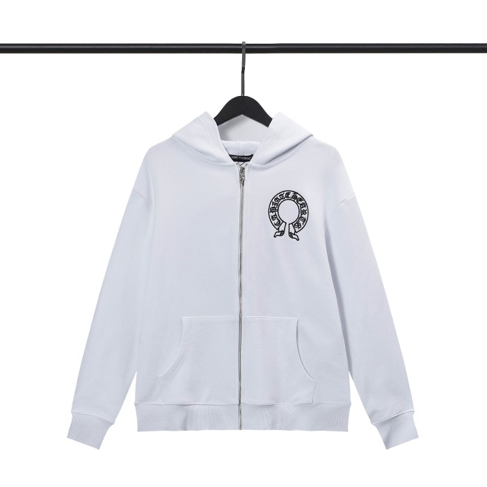 Leather embroidered horseshoe zipper hoodie