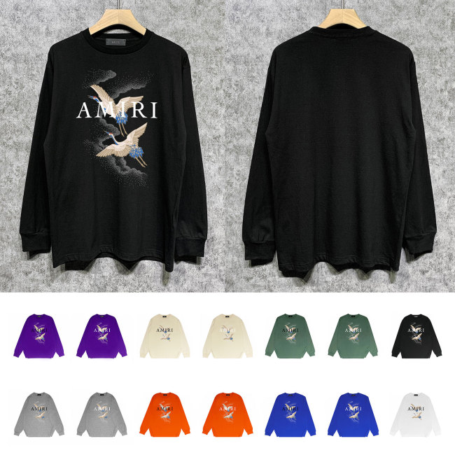 Colorful Crane Letter Print Long Sleeves Shirt