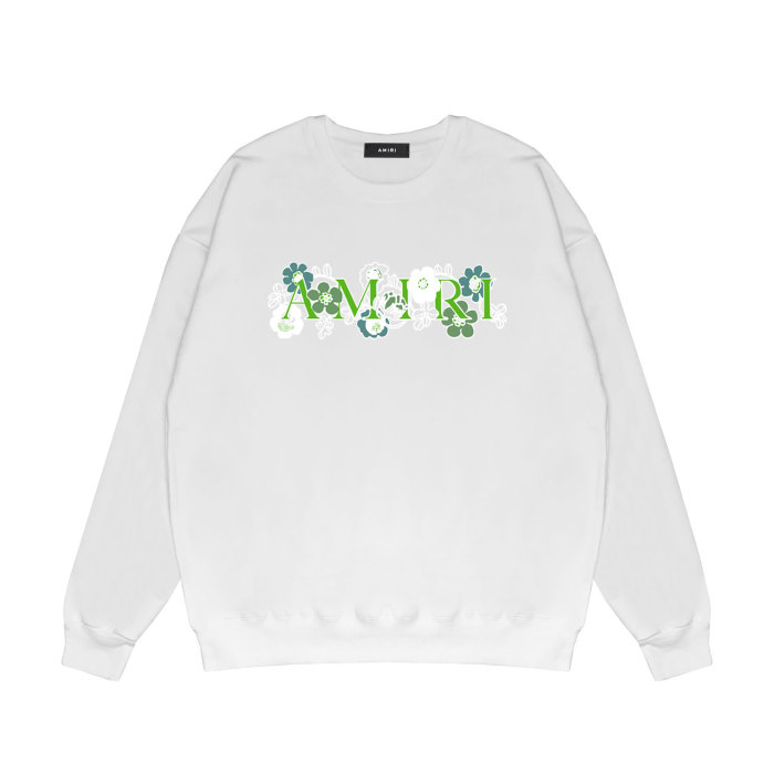 Floral green letter print round neck sweatshirt