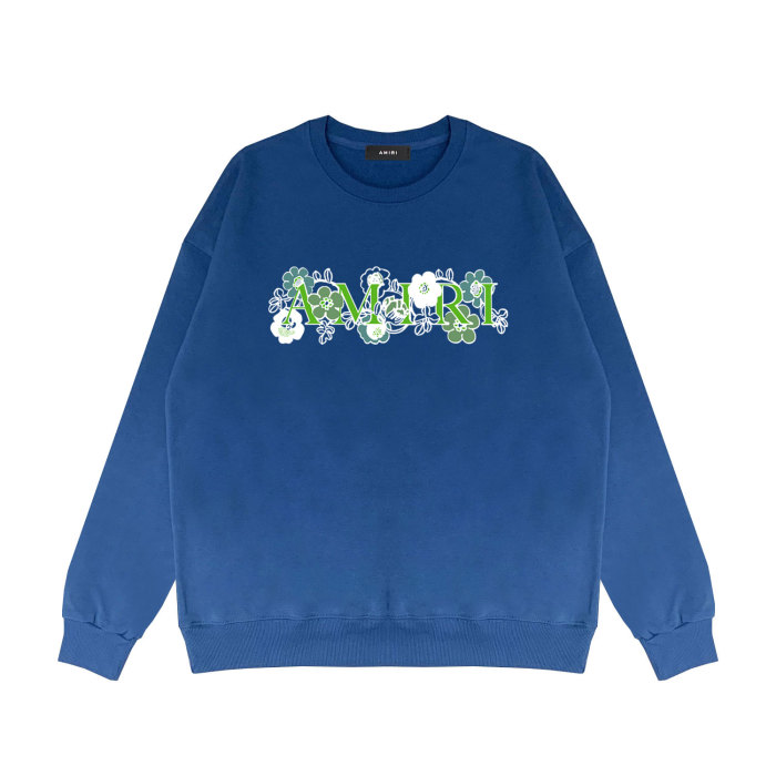 Floral green letter print round neck sweatshirt