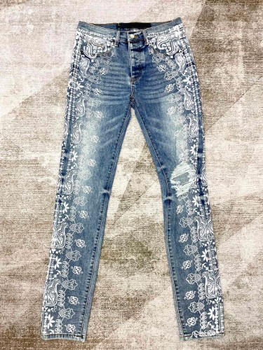 1:1 quality version Paisley print ripped slim-fit jeans