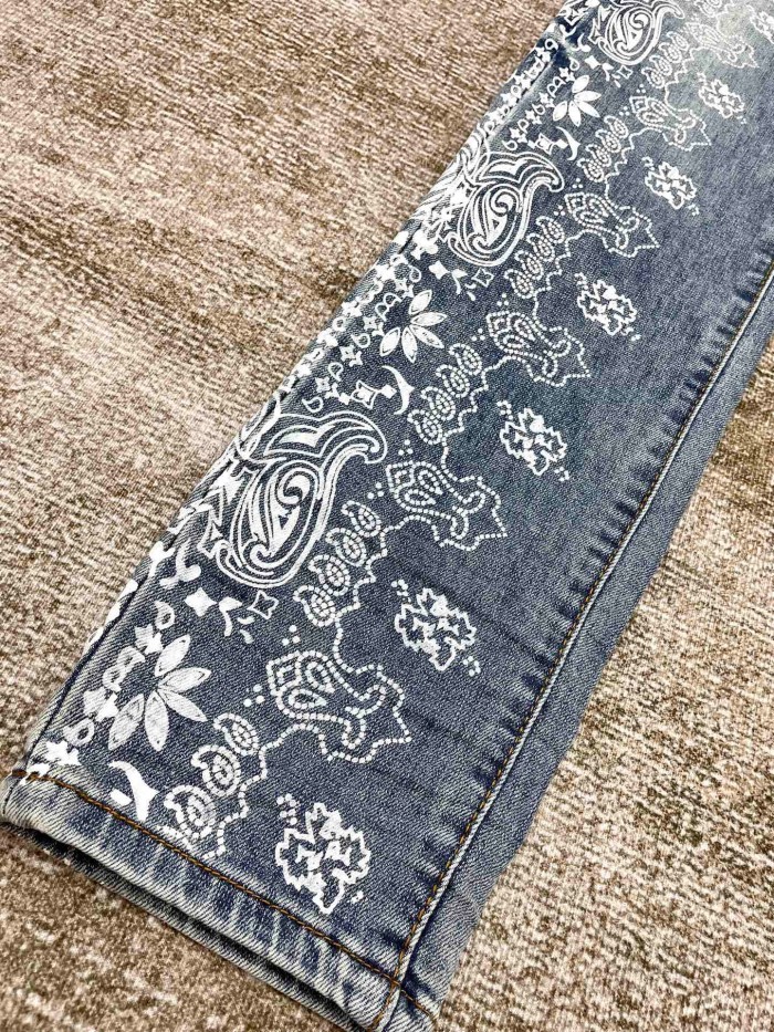 1:1 quality version Paisley print ripped slim-fit jeans