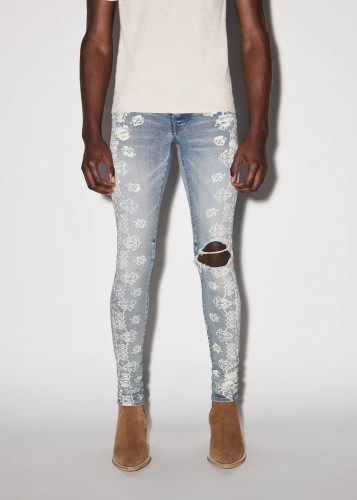 1:1 quality version Paisley print ripped slim-fit jeans