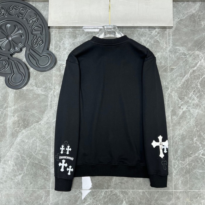 Leather Cross Metal Accessories Sanskrit Letters Round Neck Pullover
