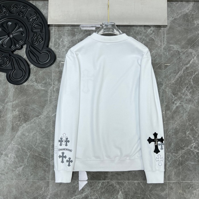 Leather Cross Metal Accessories Sanskrit Letters Round Neck Pullover