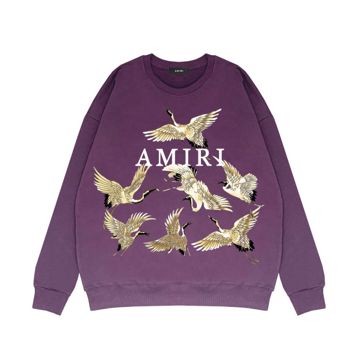 Golden crane print round neck sweatshirt